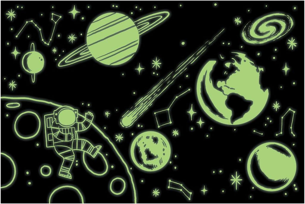 Outer Space Glow-In-The-Dark Puzzle, 100 Pieces, 18”X12”, Made for Kids Age 5+, Illustrations of Planets, Stars, Spaceships and More, Award-Winning Glow in the Dark Puzzle